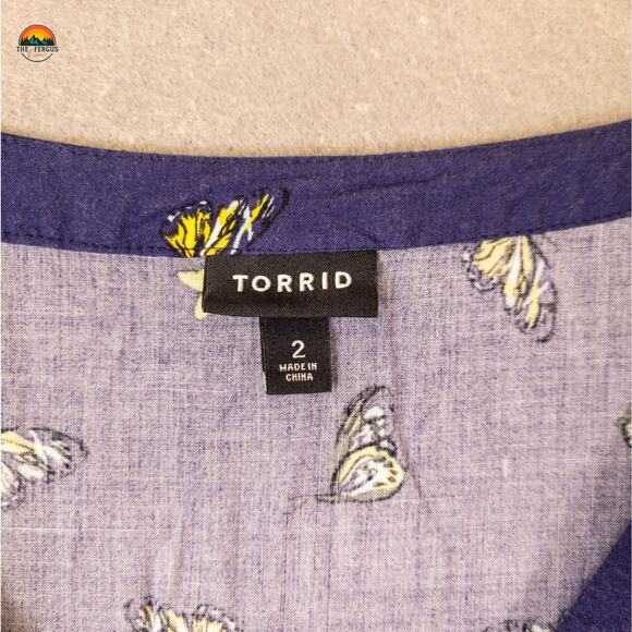 Torrid Fit & Flare Dress Blue Cap Sleeve Butterfly Print Cottage Women's Size 2 - Picture 8 of 11